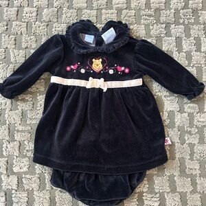 Disney Baby RARE Vintage Pooh Embroidered Velour Holiday Dress and Bloomers